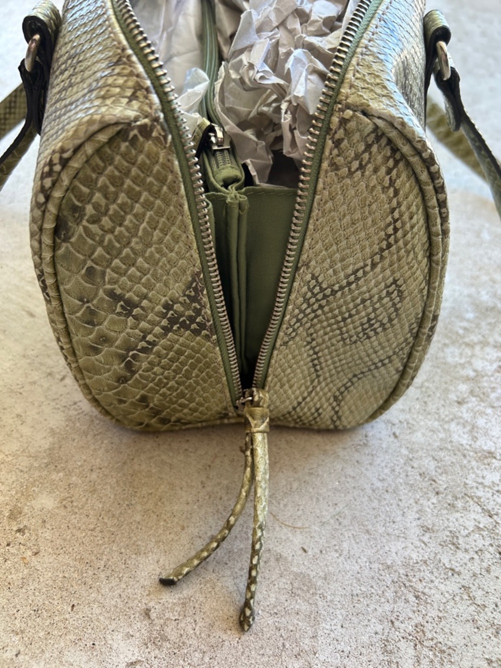 Liz Claiborne Olive Green Snake-Embossed Satchel - Picture 9 of 10